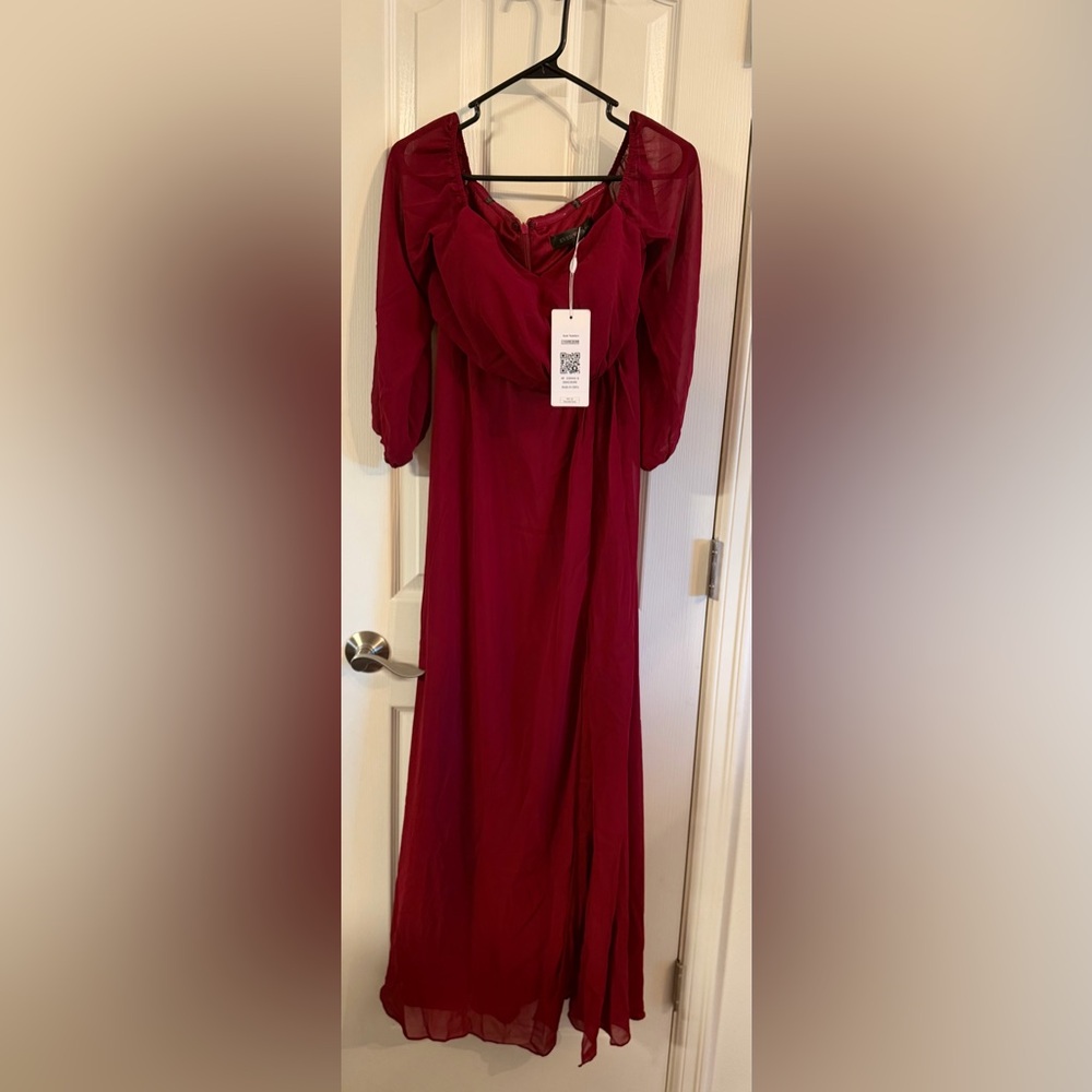 Ever Pretty Burgundy V-Neck Long Sleeve Prom Dress